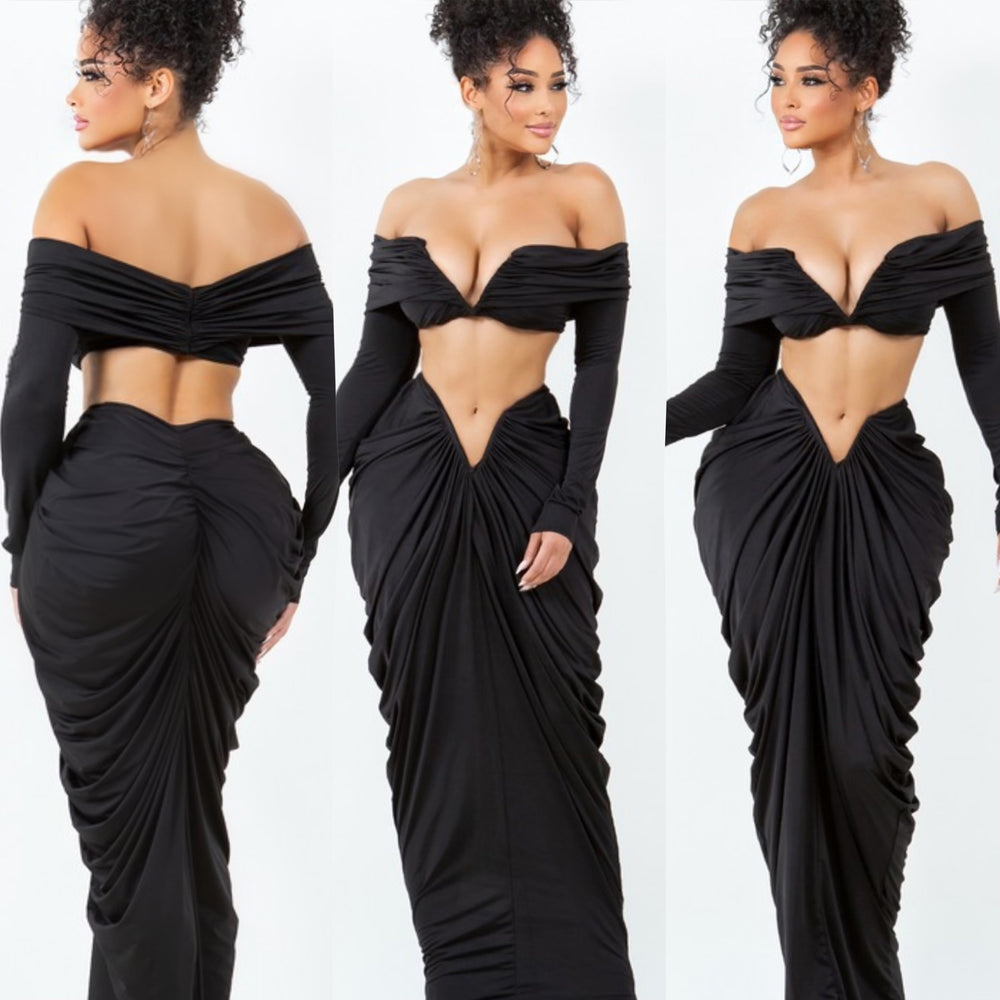 Ruched Goddess Set Black