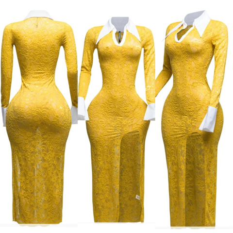 Accent Lace Dress Yellow