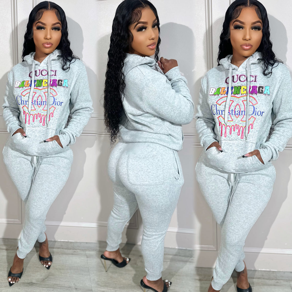 Designer Drip Sweatsuit Grey – Sugar Popped